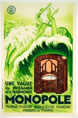 ANTIQUE RADIO MONOPOLE RADIO 1934 ORIGINAL FRENCH POSTER