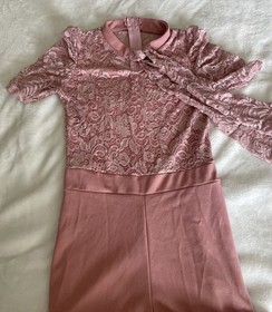 Pink Lace Flared-Leg Ruffle Sleeve Jumpsuit Women's Short Sleeve Zip Elegant