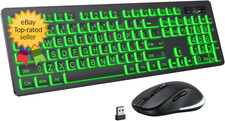 Large Print Wireless Keyboard and Mouse 7 Colors Backlit Keyboard Oversize Lett