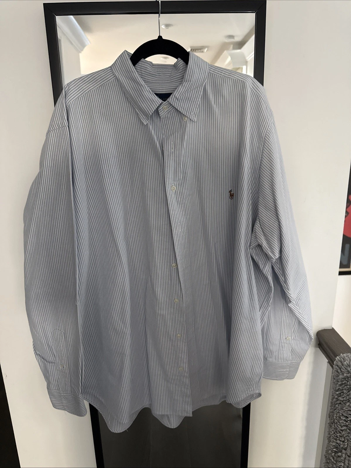 POLO RALPH LAUREN Men's Blue/White Striped Oxford Shirt 2XB