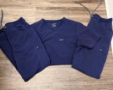 Jaanuu Navy Blue Scrub Set Size XS - V-Neck Top and 2 Jogger Pants