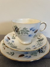COLCLOUGH RHAPSODY IN BLUE  BEAUTIFUL BONE CHINA TEA CUP TRIO 