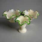 Vintage Fenton Emerald Crest Milk Glass Ruffled 3 Piece Set: Compote Bowls/ Vase