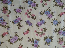 REMNANT Pink  Purple Roses Floral Cotton Flannel Fabric 15" x 14"