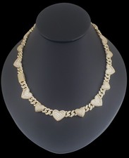 14K Gold Plated Cz Heart Cuban Choker Chain Necklace And Bracelet Set