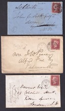 GB QV 1d penny red stars wmk LC pf14 lot collection x7 covers - odd fault