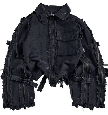 Avant Garde Distressed Zip Detail Cropped Jacket Gothic Techwear Punk Grunge