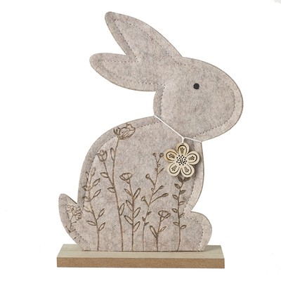 Blumen Filz Hase Kaninchen auf Holzständer Osterdeko rustikal Wohndeko