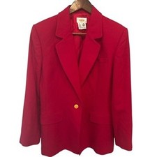 Talbots Red VTG 100 Wool Blazer Jacket Gold Button Size 10 Preppy Quiet Luxery