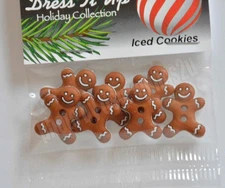 Iced Cookies / 7 Gingerbread Shape Sew Thru Buttons / Dress It Up Holiday