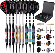 Soft Tip Darts Set 9pc Plastic Tip 18g Electronic Dartboard Flights Shafts Case