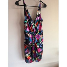 ASTR The Label Floral Twist Front V Neck Mini Dress Black Multicolor Size L