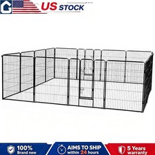24 in Dog Playpen Metal Exercise Puppy Pen Pet Fence 16 Panels Indoor Outdoor