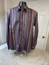 Ted Baker Men's Long Sleeve Pink Striped Gray 100 Cotton Shirt size L