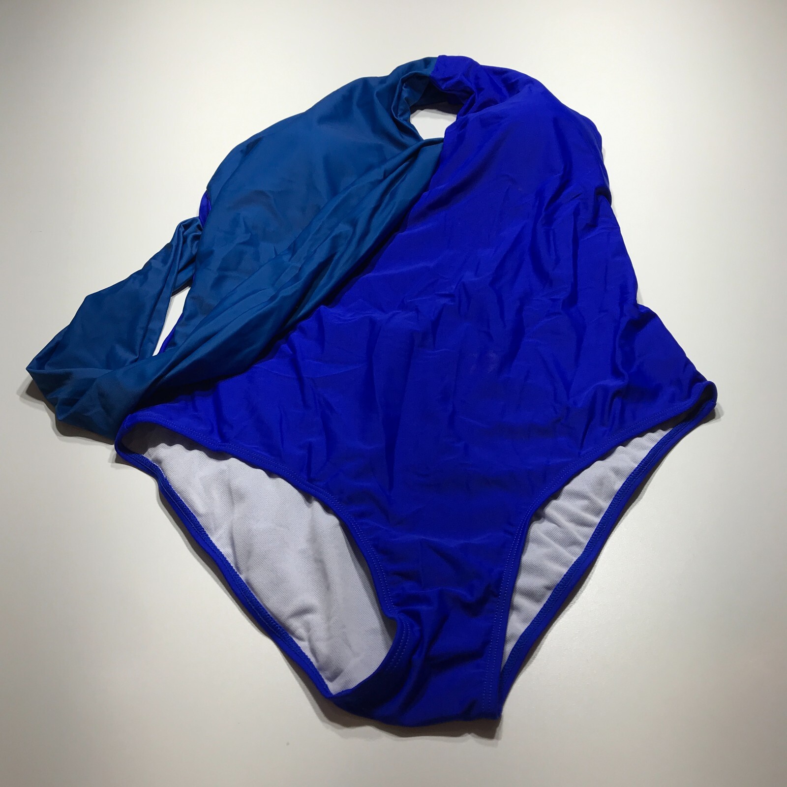 Blue Colorblock One-Shoulder Low Back Swimsuit with Built-In Bra - Women's Size Large-image