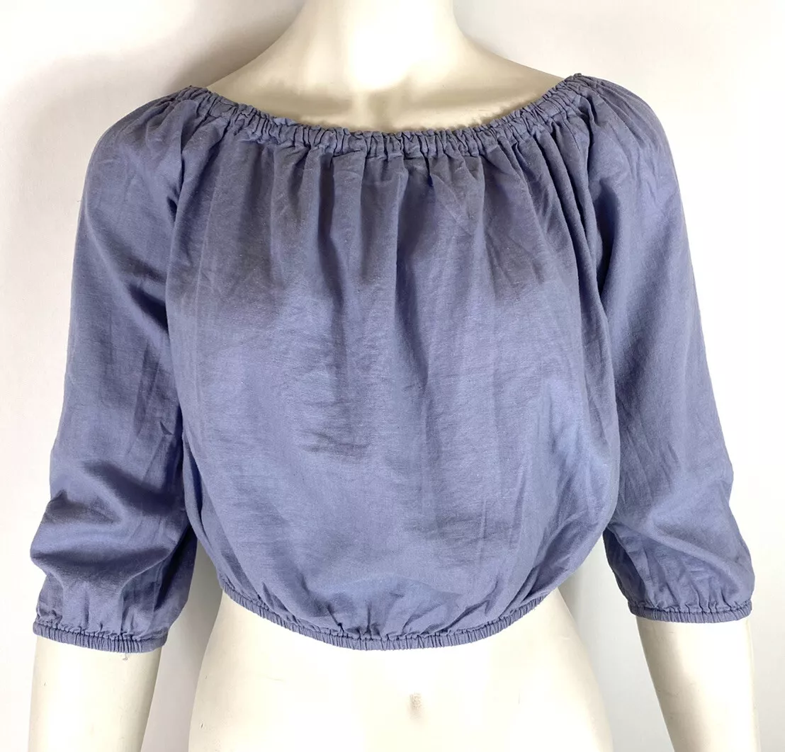 Brandy Melville Womens Boho Cropped Peasant Top Blue Juniors One