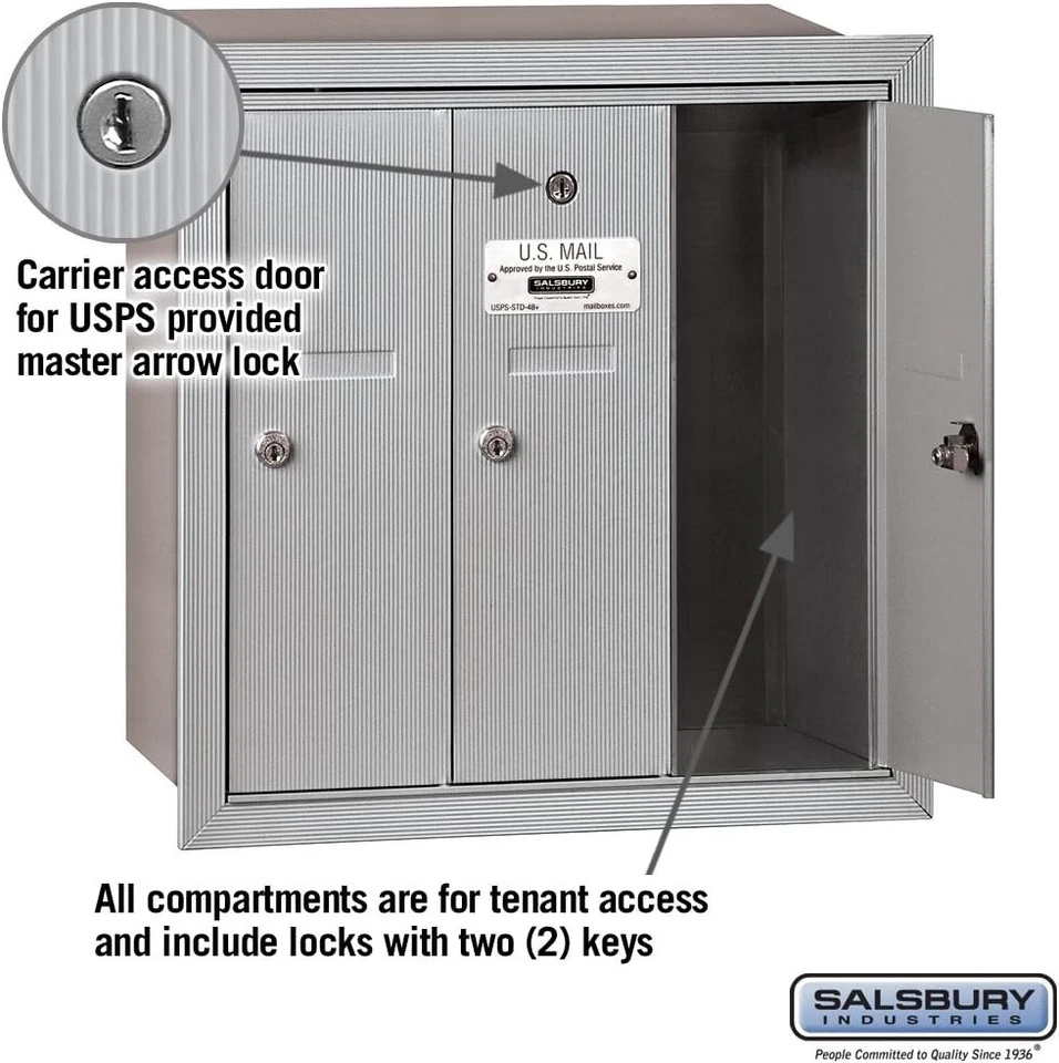 Salsbury Industries Recessed Mounted Vertical Mailbox with 3 Doors and USPS Acce - Image 4 of 4