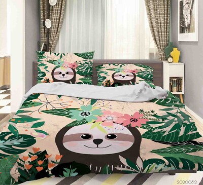 3D Sloth Plant Cartoon Quilt Cover Set Bedding Sets Pillowcases Queen
