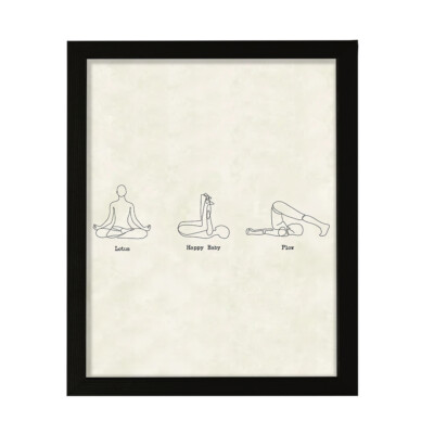 Lotus, Happy Baby, Plow Yoga Pose, FRAMED Print Yoga Wall Art