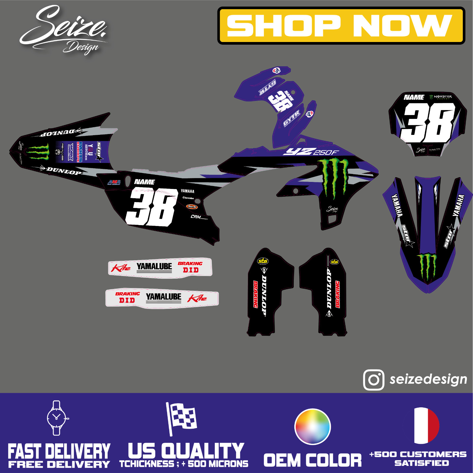 Kit déco Yamaha YZ YZF 2025 en vinyle épais anti-rayures Monster Seize