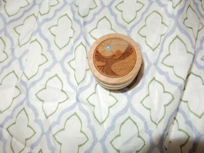 GRAND CANYON SMALL TRINKET BOX WOOD TURQUOISE EAGLE ARIZONA 9/16'' ROUND 1 '' DEEP