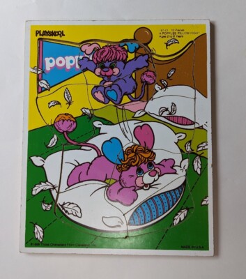 Vintage Popples Playskool Wooden Tray 10 Piece Puzzle ''A Popples Pillow Fight'' 