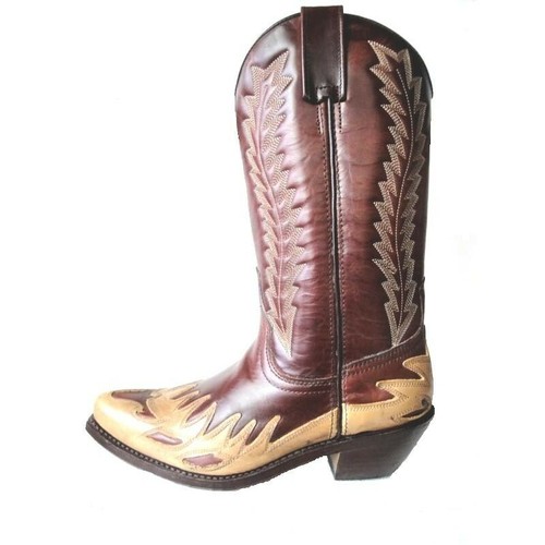 Botas campera de auténtico cuero marróny begie cosida adorno Valverde del  camino | eBay