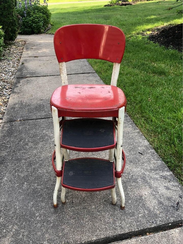 Vintage Original 1950's Retro Red Metal Cosco Products PullOut Step Stool Chair atelieryuwa
