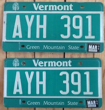 1990 Vermont License Plate Pair AYH 391 Garage Man Cave Nice Originals