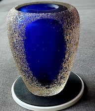 Vintage MCM Murano Cobalt Blue Art Glass Teardrop Textured Pebbled 5" Vase