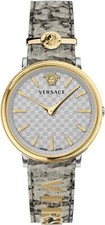 Versace VE8104422 V-Circle Lady white silver gold gray Leather Women's Watch NEW