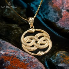 Yellow Gold Double Infinity Ouroboros Snakes Pendant Necklace