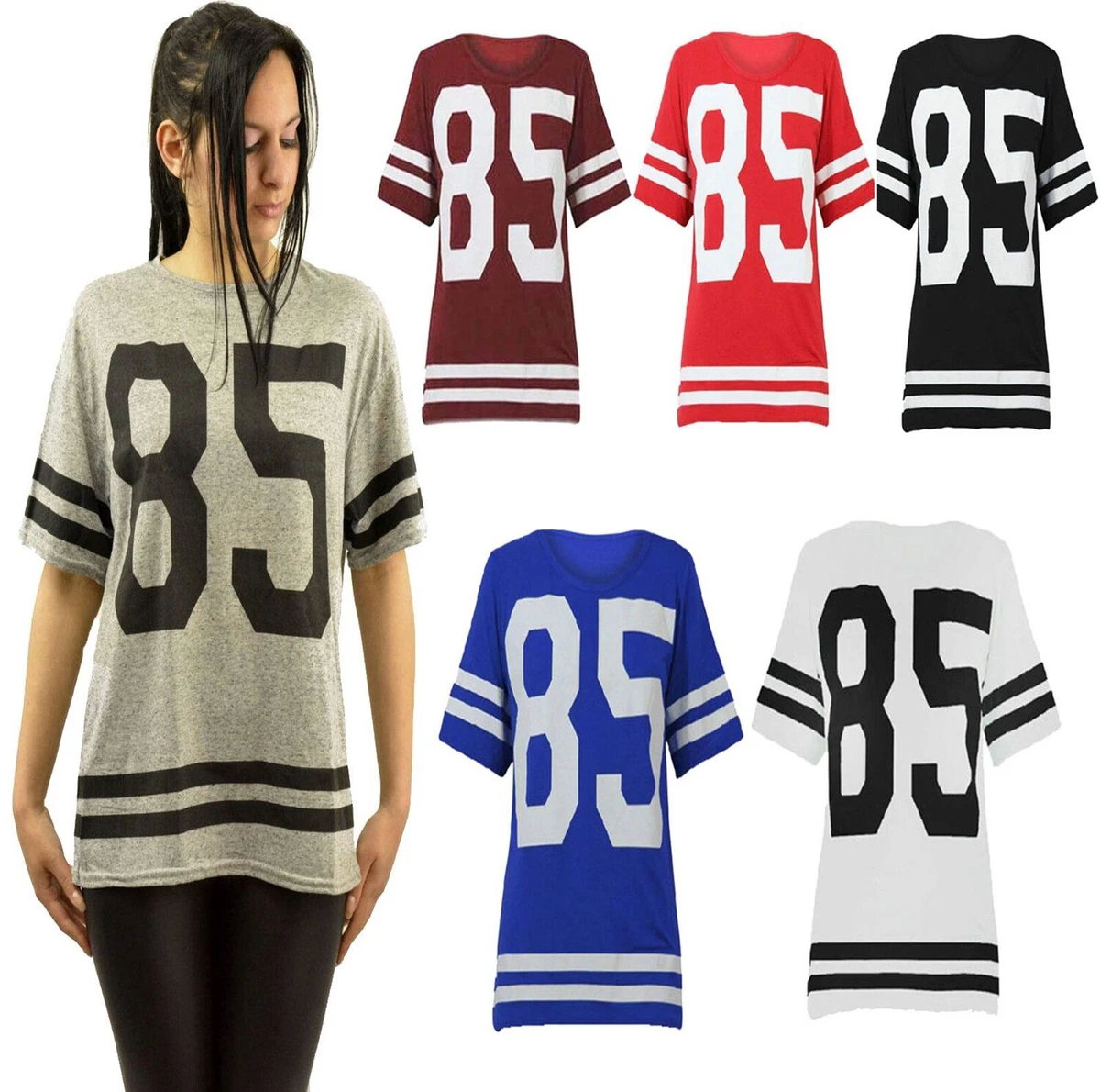 Women 85 Print Varsity T Shirt Oversize American Baseball Baggy Jersey Top