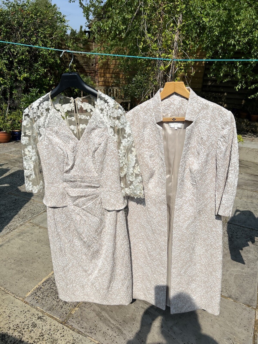 Elegant Cream Lace Dress With Full Length Matching Jacket UK - Main Image