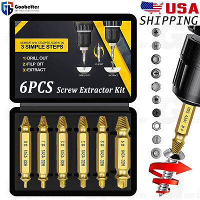 6Pcs Damaged Screw Extractor Kit Broken Screws Bolt Stripped Remover Tool Set US