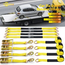4 Pack Car Trailers Tie Down Tow Kit Wheel Ratchet Lasso Straps With Snap Hooks