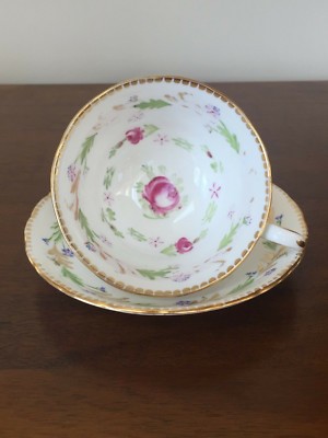 New Chelsea Staffs Royal Chelsea Enameled Rose Footed Cup & Saucer