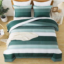 Litanika Dark Emerald Green Bed Comforter Queen Set, 3 Queen, Grey