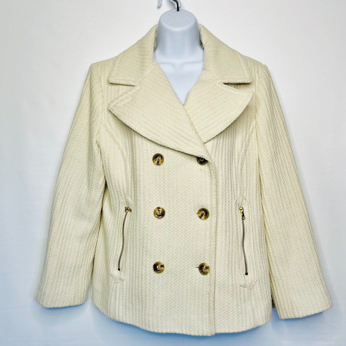 Vtg Guess est 1981 Womens Sz XL Ivory Pea Coat Double Breasted