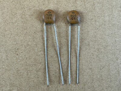 2 NOS 1970s CRL 500 pf 1000v Ceramic Disc Capacitors .0005 uf 1kv (Qty)