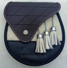 Scottish Handmade White Bovine Semi Dress Real Leather Sporran Premium Design