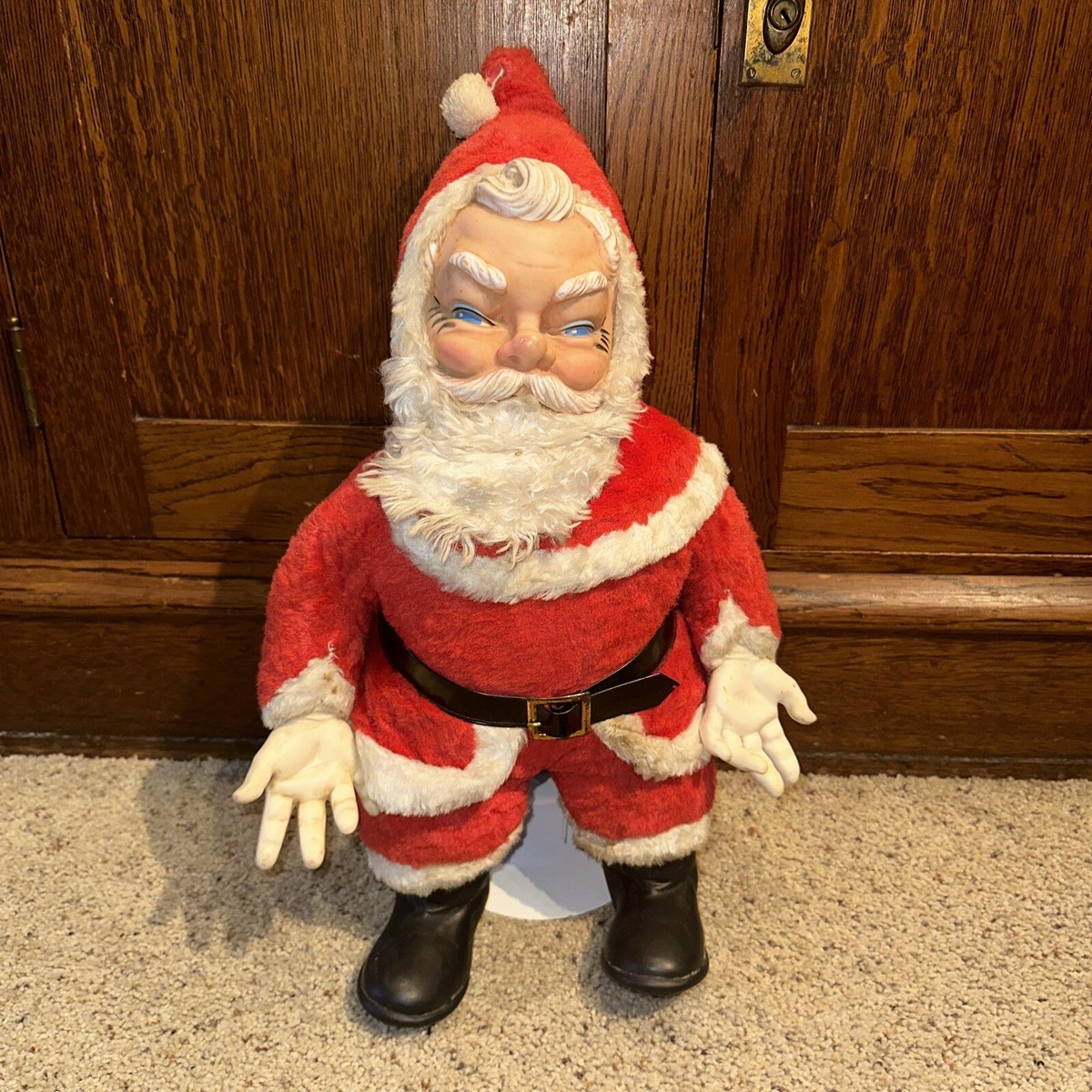Vintage 1950's Rubber Face Santa Claus Plush Christmas Figure 24