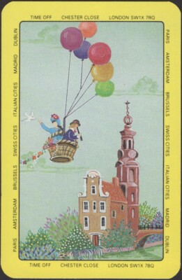 Playing Cards Single Card Old Vintage * BALLOON FLIGHT LADIES BIRD * Art Picture