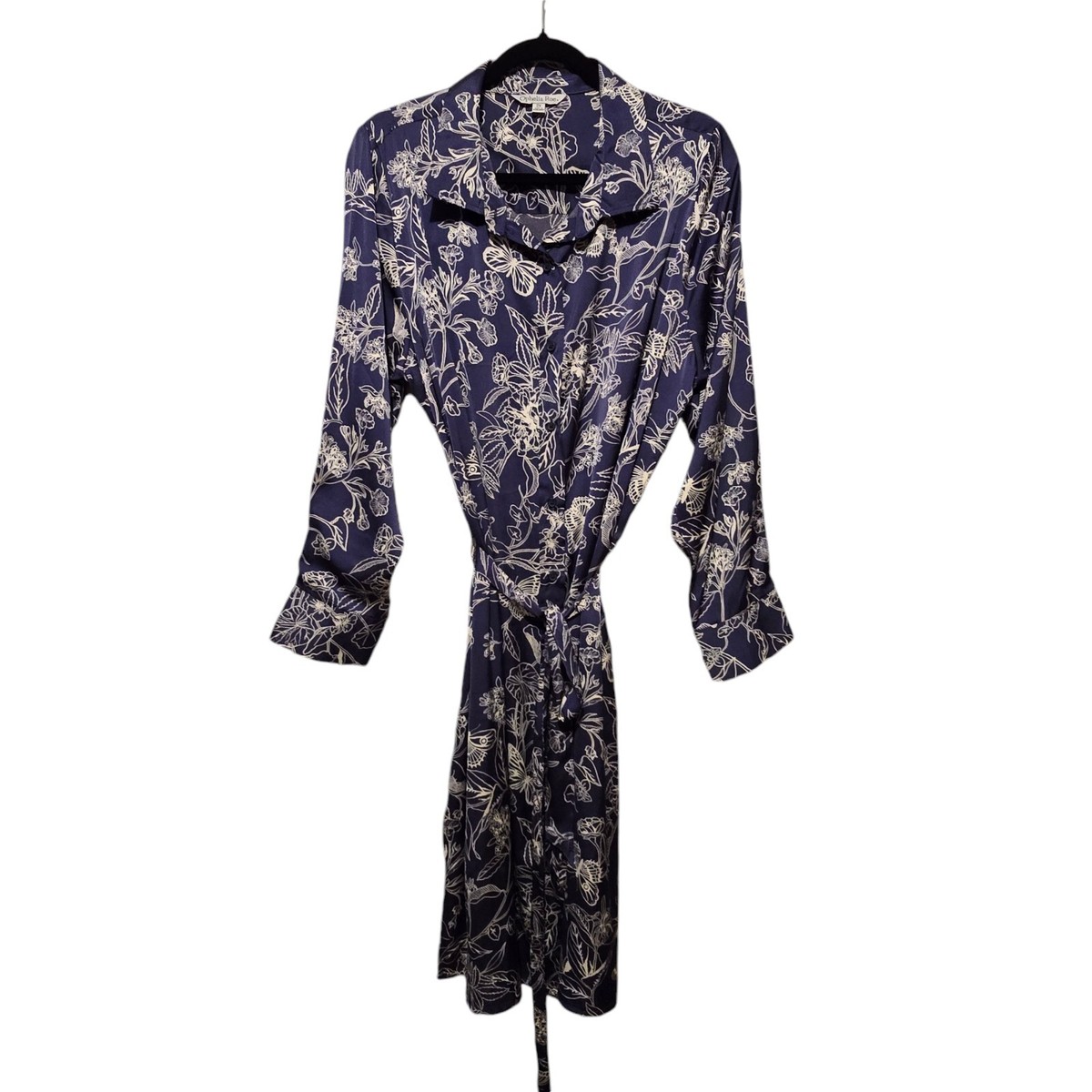 Ophelia Roe Silky Blue Flowered Shirt Dress Womens 2X Tie Belt Flowy  Butterflies | eBay