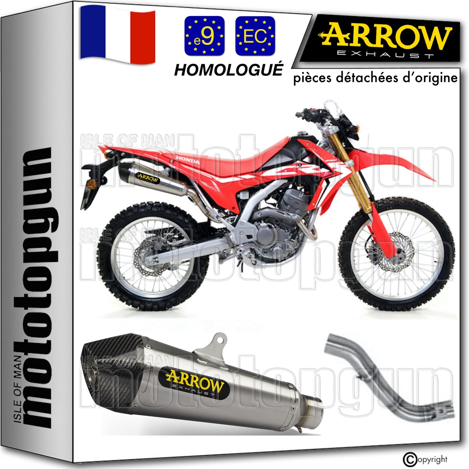 Ligne échappement Arrow X-Kone inox homologué de haute précision pour CRF 250 L 2018