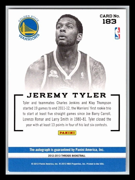 2012-13 Panini Threads #183 Jeremy Tyler AU RC - Image 2 of 2