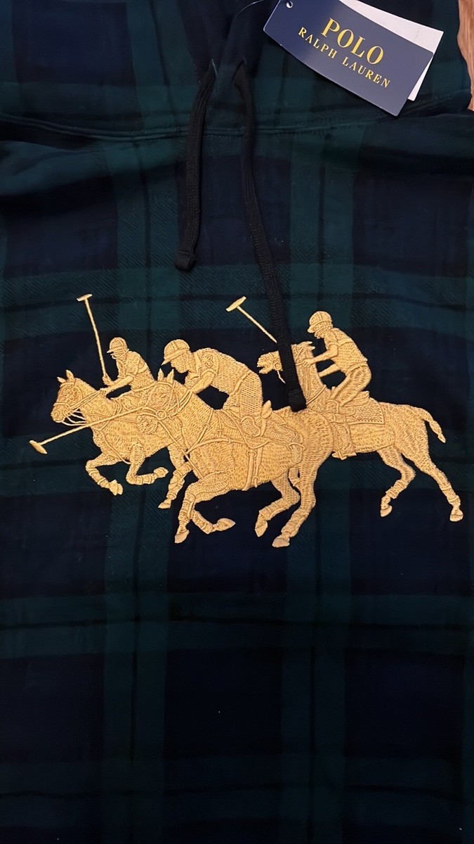 Ralph Lauren green watched plaid gold triple horse mens hoodie | eBay