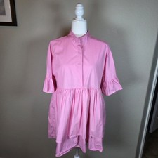 Pink Lalavon Ruffled Button Down Shirt Dress Size Medium M