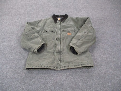 #ad Carhartt Jacket Men L Green Chore Coat Heavy Duty Canvas Vintage Work C26 MOS $79.95