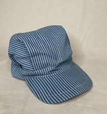 Train Engineer Conductor Cap Blue  White Stripe Strap Back Hat Jhats